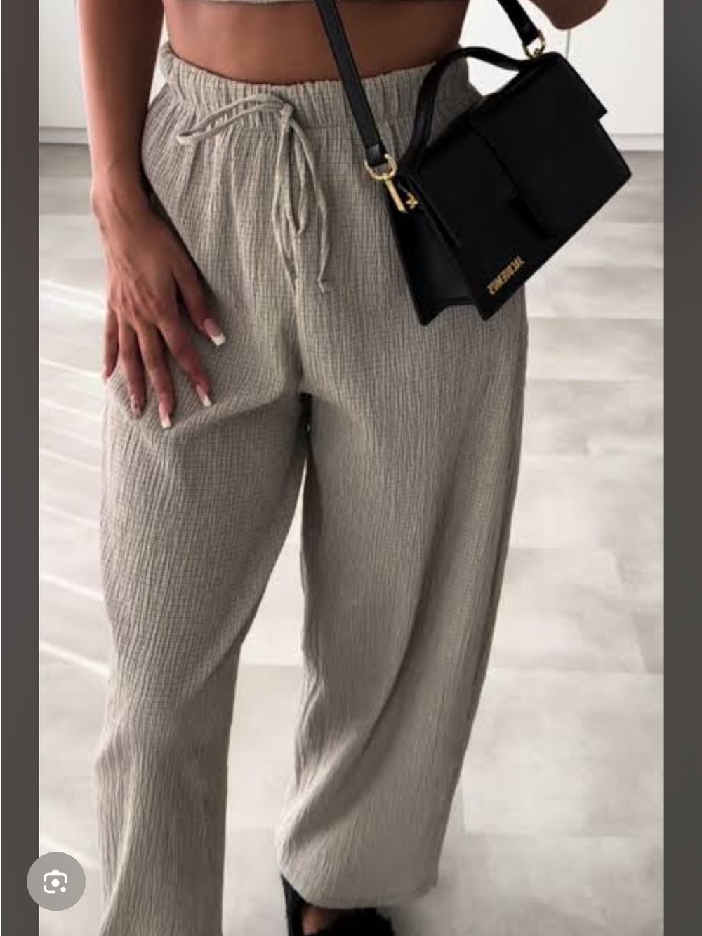 Zara Wide Leg Drawstring Pants in Taupe